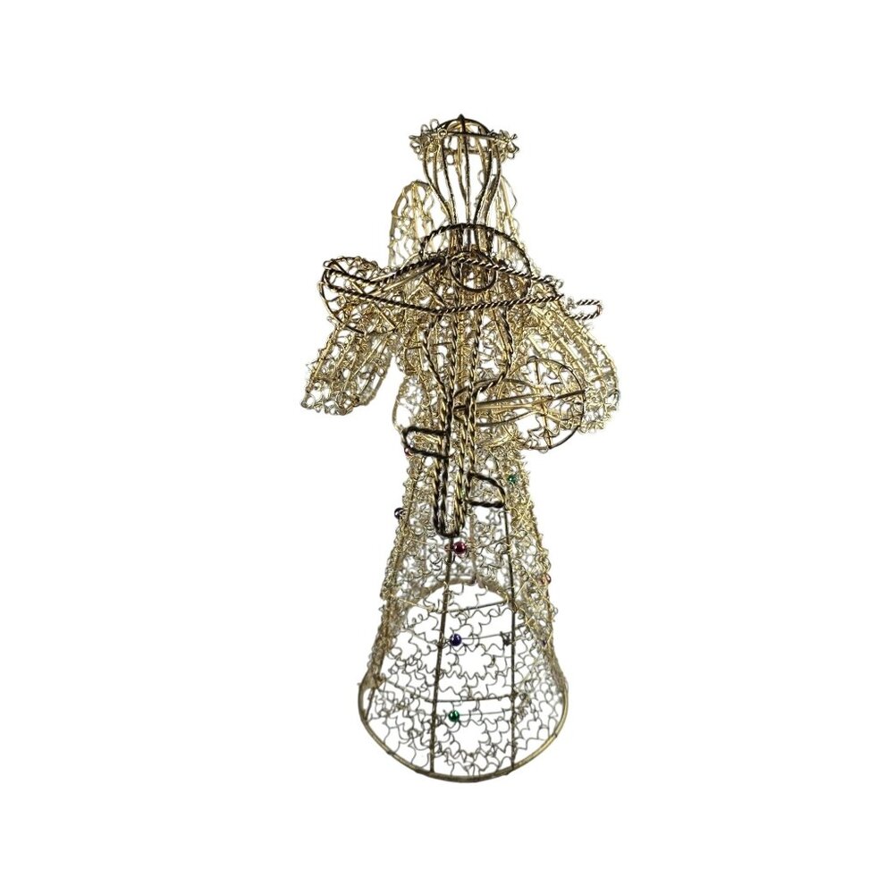 Gold Wire Angel Figurine tree topper playing violin christmas celestial music